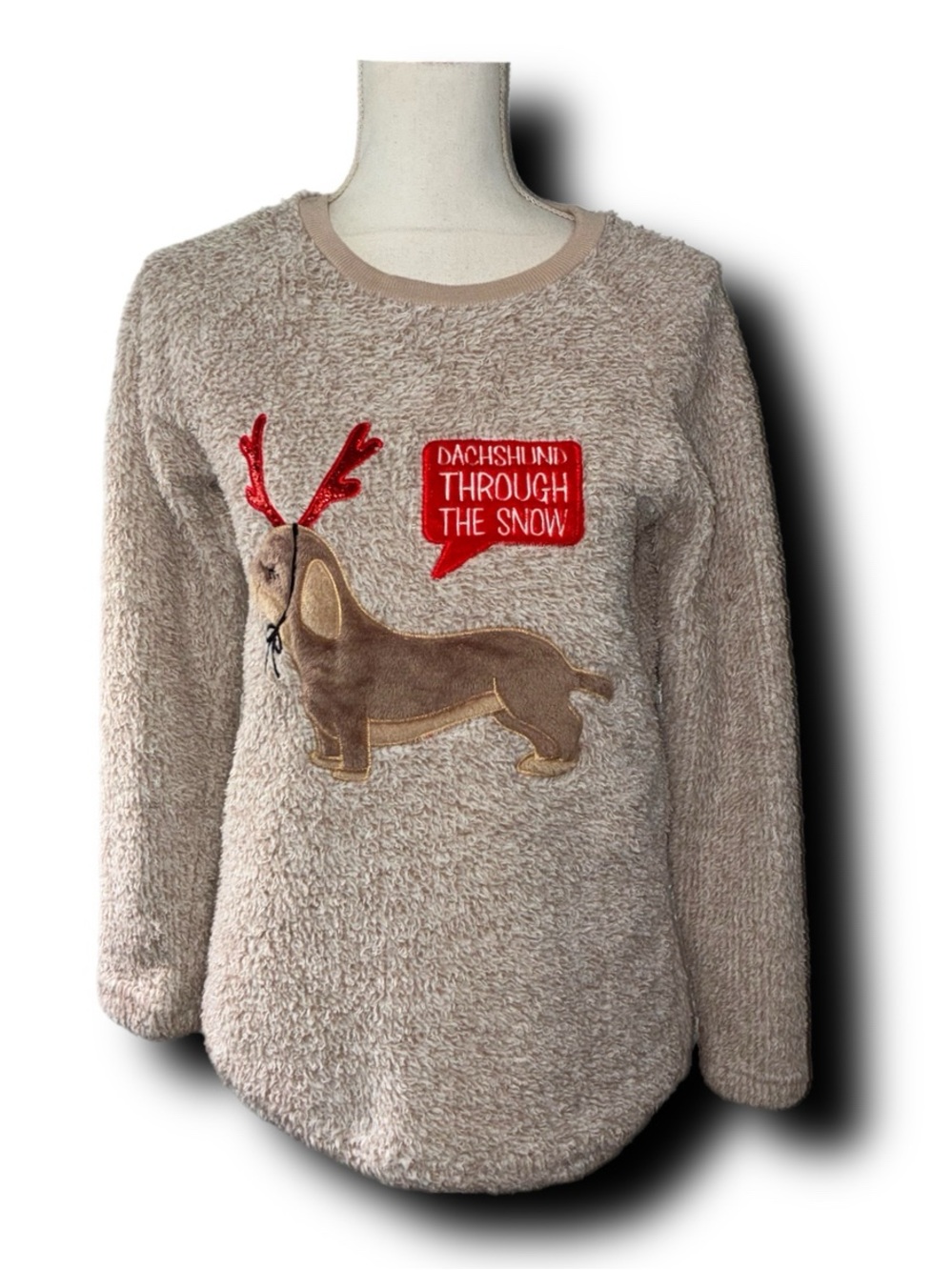 Fuzzy Dachshund Through the Snow Holiday Sweater Ugly Christmas Sweater Doxie